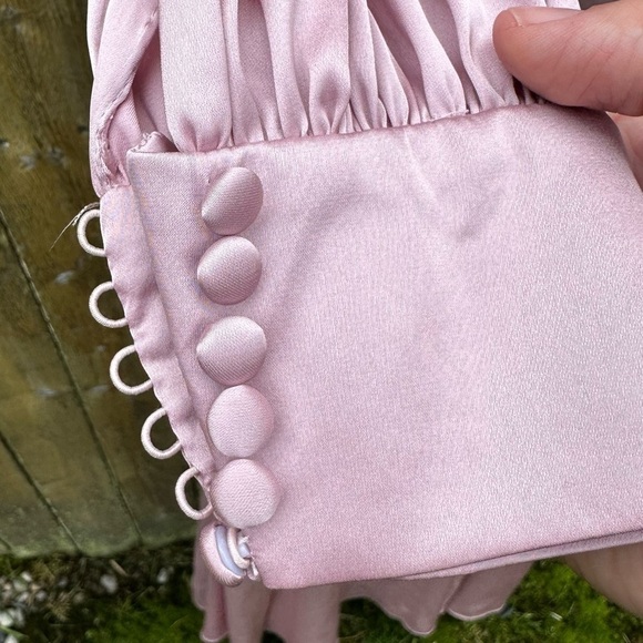 NWT Ieena for Mac Duggal Satin Surplice Bishop Sleeve Ruched A-Line Gown Sz 4 - Picture 8 of 16